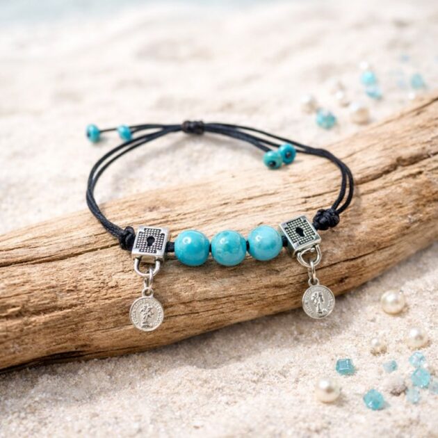 أسوارة فيروز خيط قابل للتعديل مع تعليقات معدنية