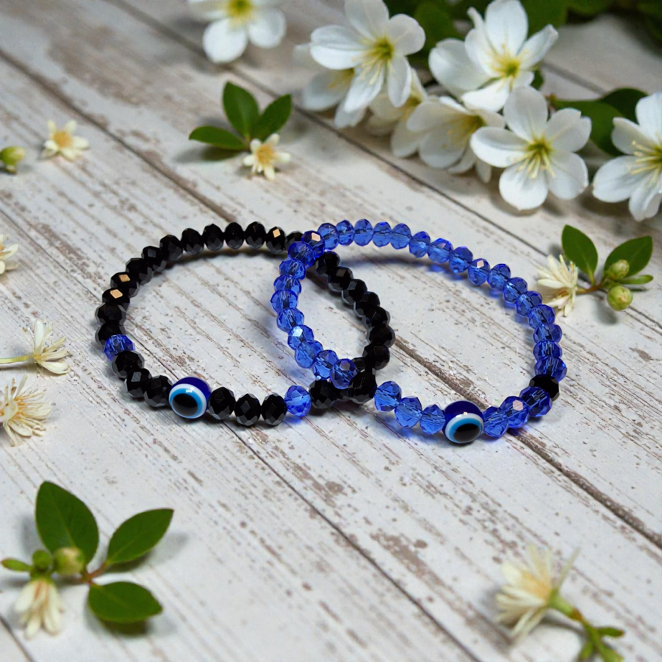 طقم أساور كابلز خرزة عين زرقاء بلونين روعة