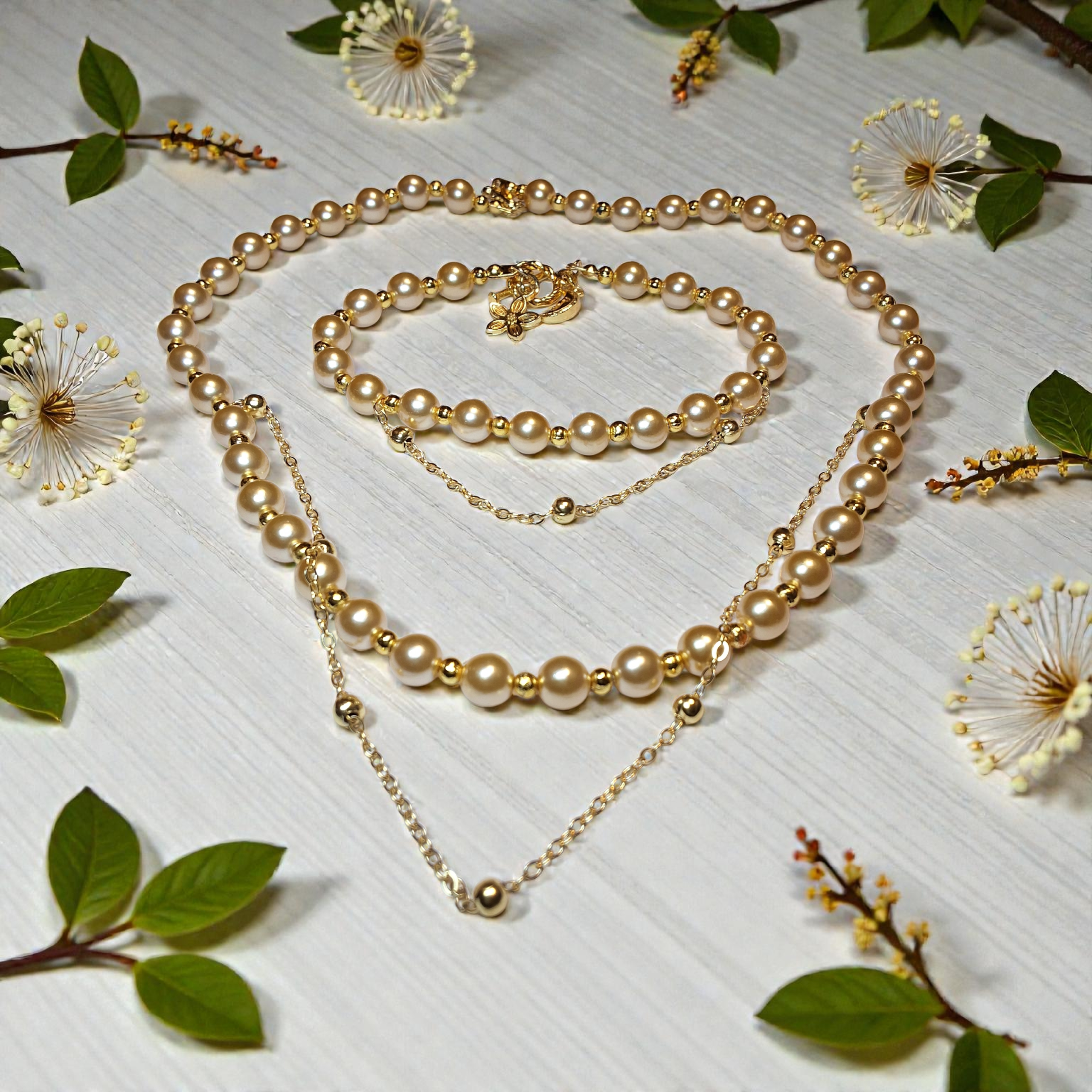 طقم لؤلؤ أنيق – طوق + أسوارة