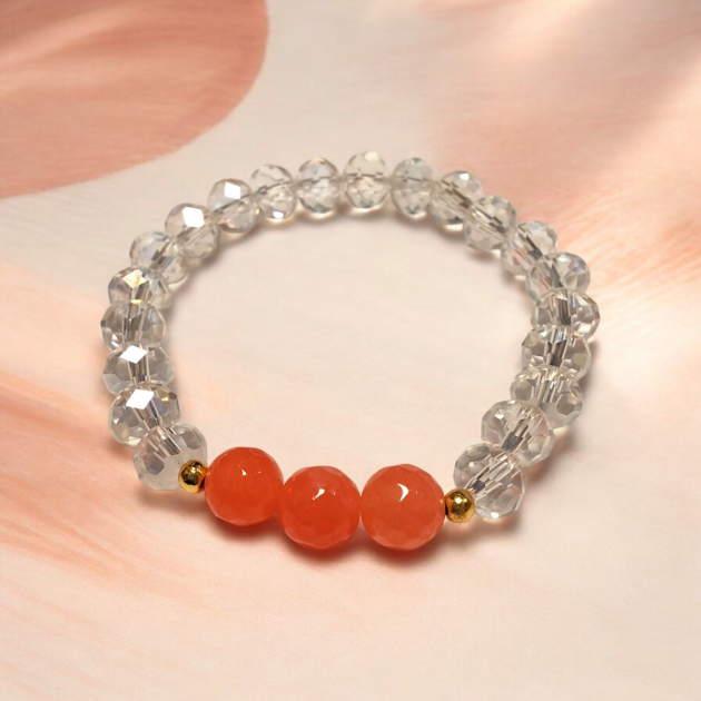 أسوارة كريستال شفاف مع خرز مرجاني دافئ