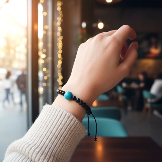 أسوارة خيط ناعمة تتوسطها خرزة فيروزية بلمسة سماوية