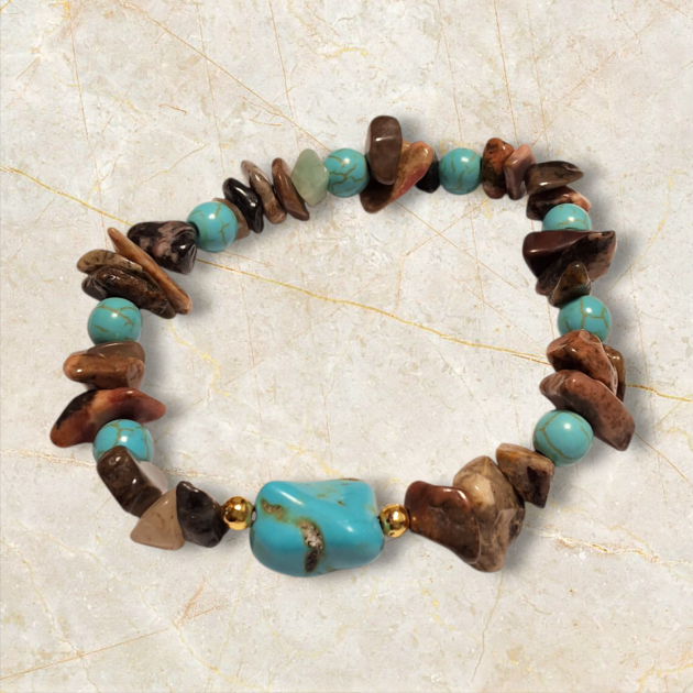 أسوارة حجر طبيعي بتدرّجات بني وحجر فيروزي بالوسط راحة وهدوء