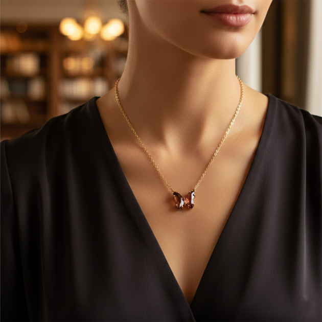 طوق بتعليقة حجر طبيعي بتصميم أنثوي ناعم