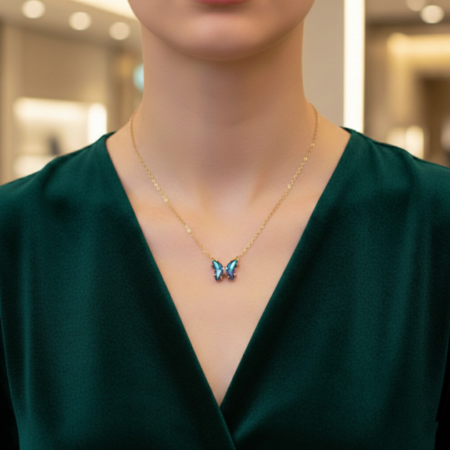 طوق بتعليقة حجر طبيعي بتصميم أنثوي ناعم - تركواز