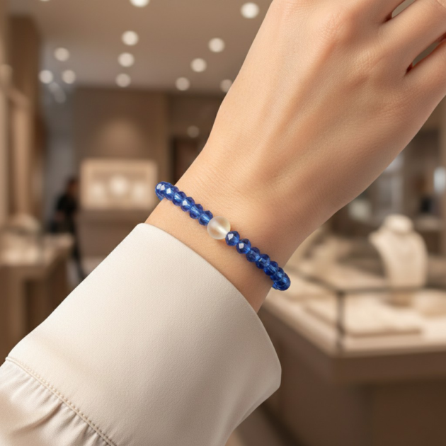 أسوارة خرز أزرق مع خرزة فضية شفافة تضيف لمسة فخامة