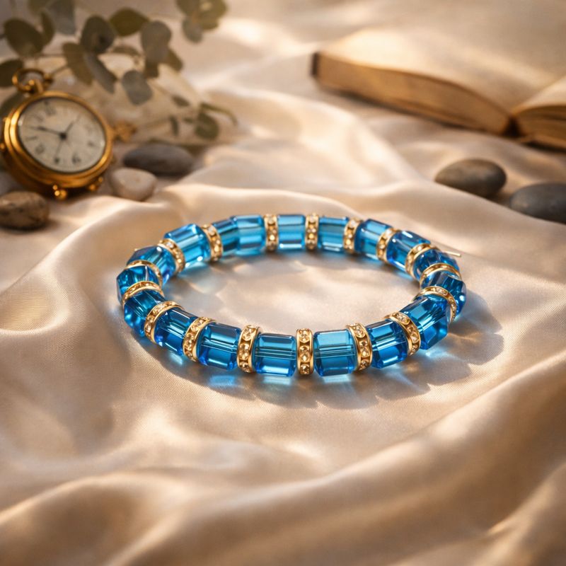 أسوارة خرز أزرق بفواصل فضية