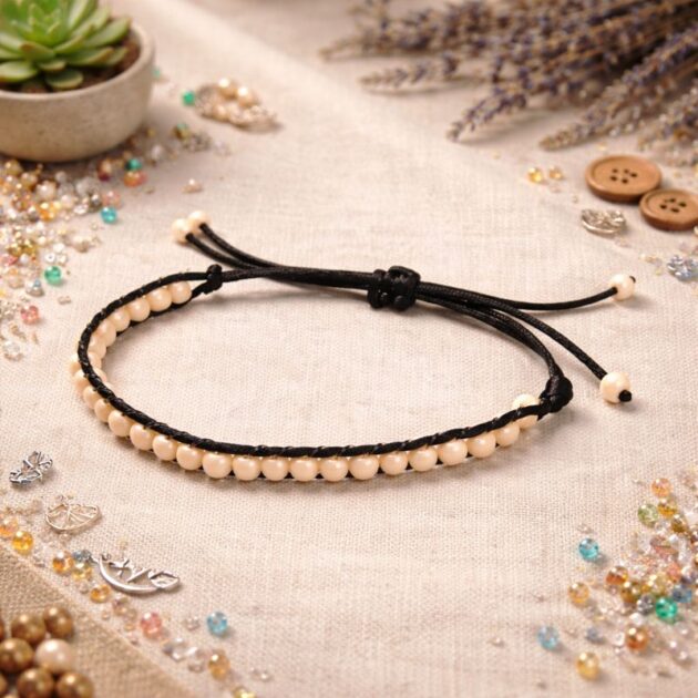 أسوارة خيط سحب ناعمة بخرز لؤلؤي كريمي