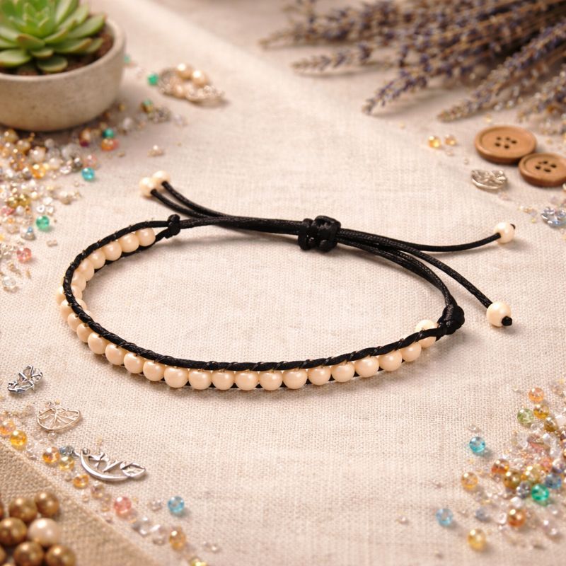 أسوارة خيط سحب ناعمة بخرز لؤلؤي كريمي