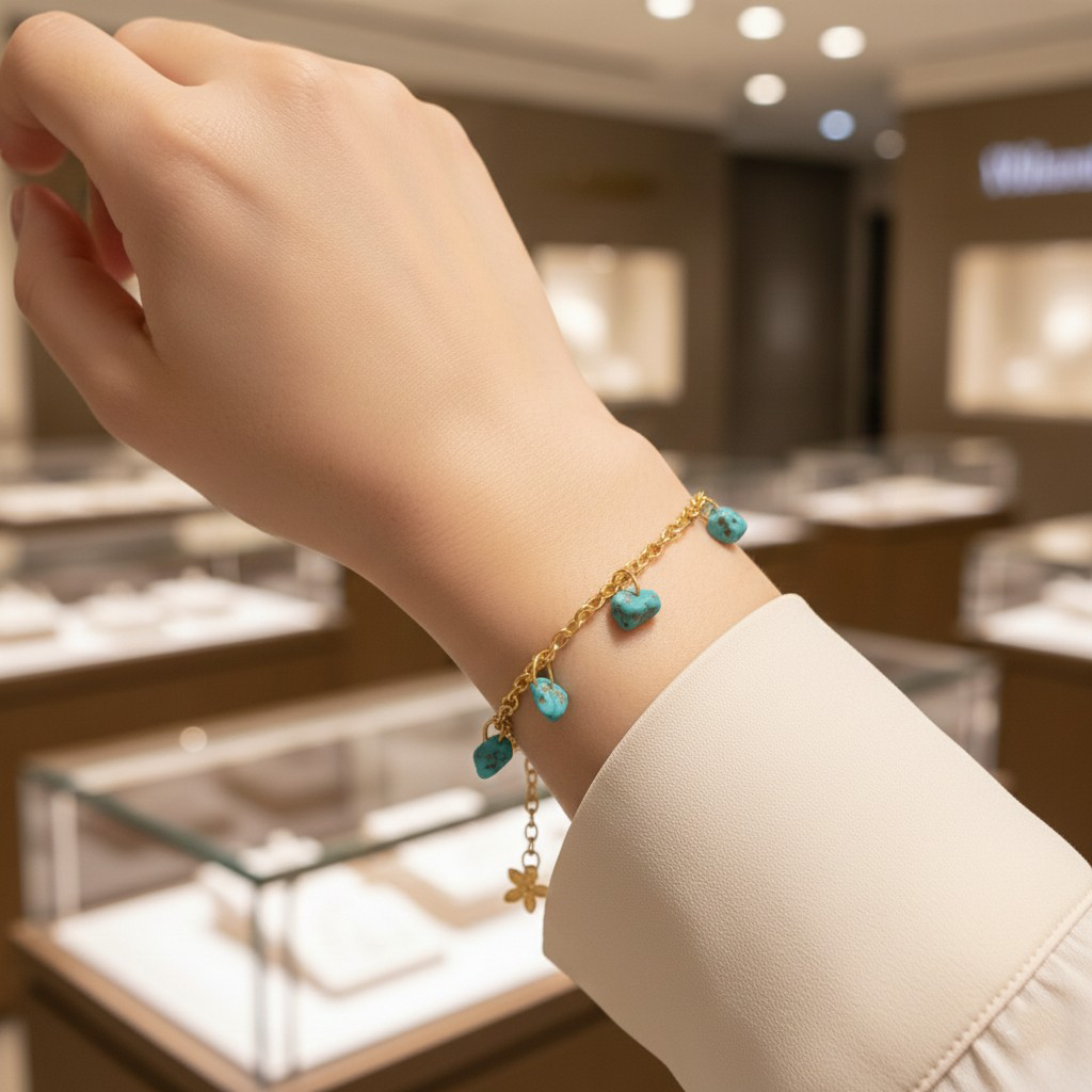 أسوارة سلسلة ذهبية مع أحجار فيروزية بتصميم ناعم