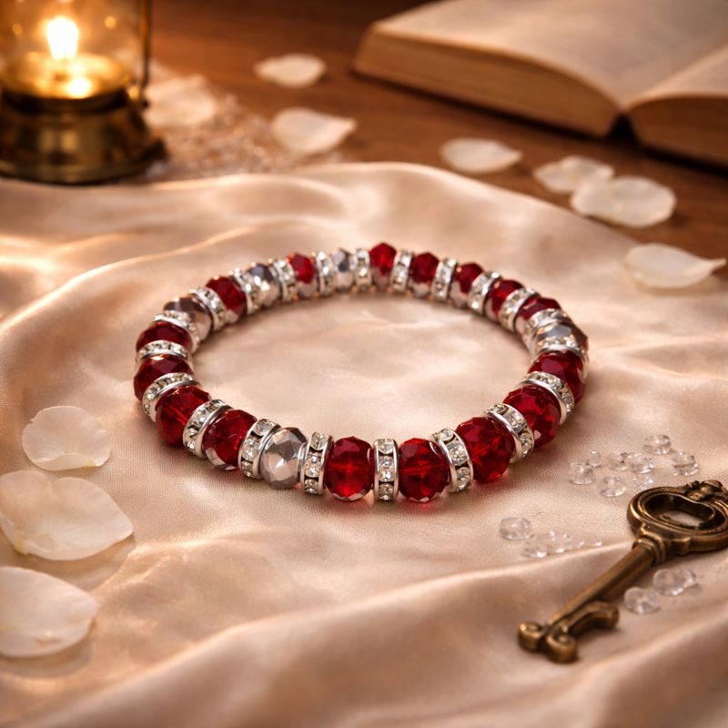 أسوارة كريستال أحمر ملكي مشغولة باليد بلمسات فضية براقة