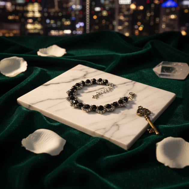 أسوارة من الخرز الأسود مع خرز فضي ناعم بلمسة أنيقة