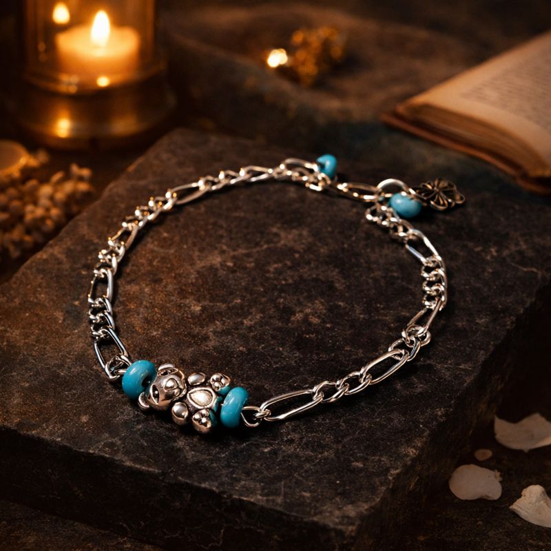 أسوارة سلسلة فضية مزينة بأحجار الفيروز