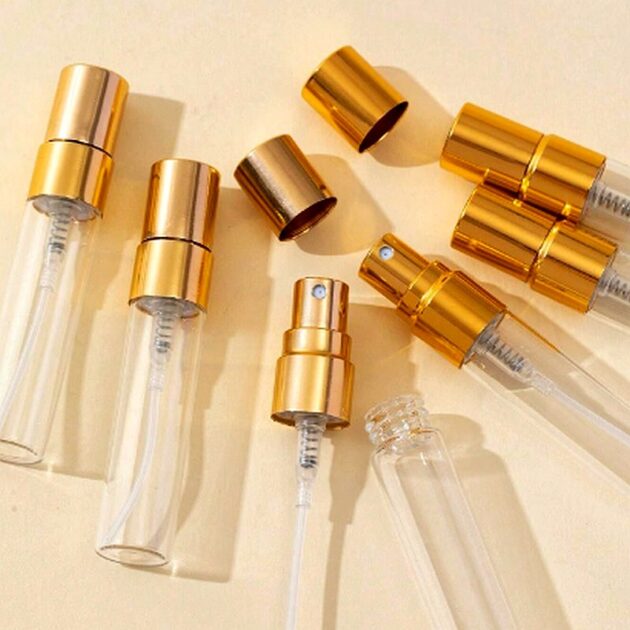 زجاجات عطر فاخرة قابلة لإعادة التعبئة بتصميم ذهبي أنيق