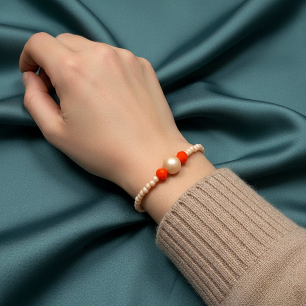 أسوارة خرز مع لؤلؤة بتصميم ناعم على المعصم