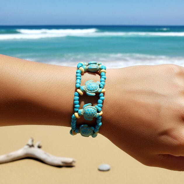 أسوارة من الخرز الفيروزي المزين بسلاحف بحرية