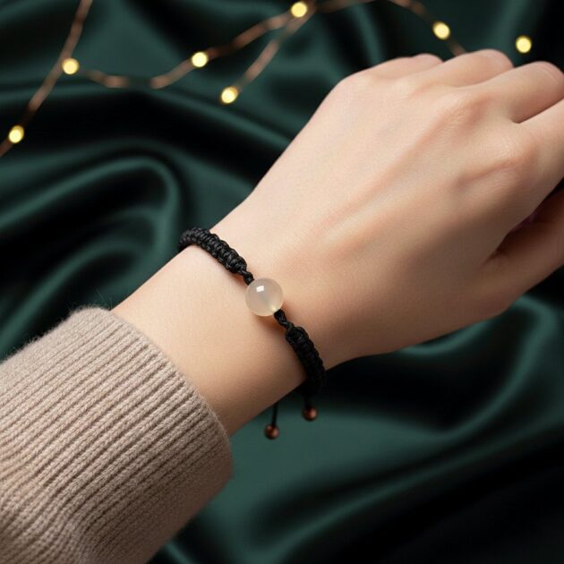 أسوارة خيط جدل أسود مزينة بلؤلؤة بيضاء لامعة