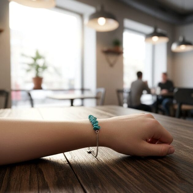 أسوارة سلسلة ناعمة فضية بأحجار الفيروز الطبيعية المكسرة