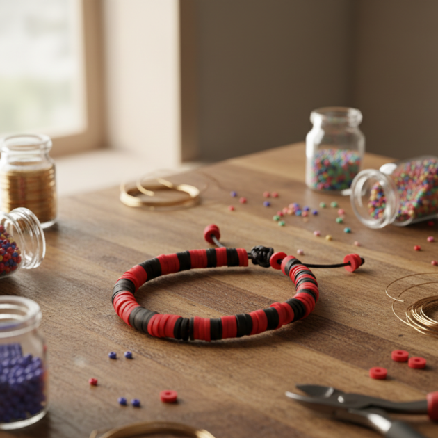 أسوارة خرز أحمر وأسود بتباين جريء يلفت الأنظار