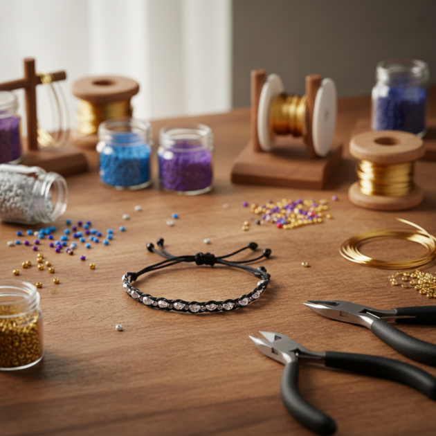 أسوارة خرز كريستالي شفاف مجدولة بخيط أسود قابل للتعديل