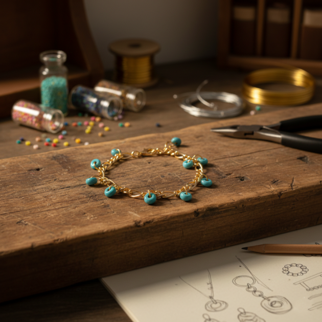 أسوارة سلسلة ذهبية مزينة بخرزات فيروزية أنيقة