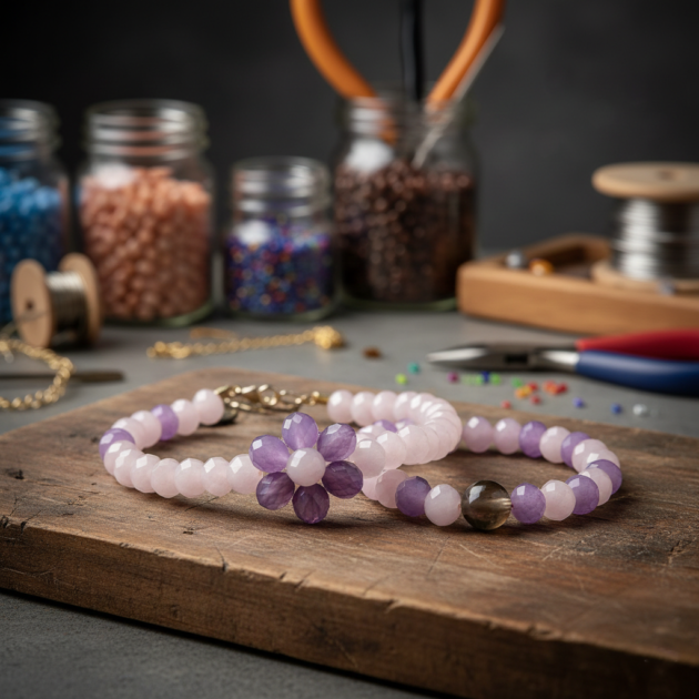 أسوارتين خرز زهري وبنفسجي بتصميم ناعم ومتناسق